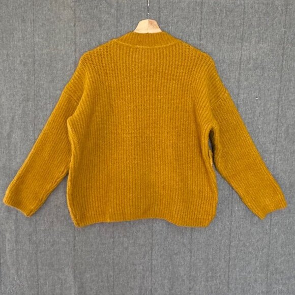 Oriana Marigold Yellow Made in Italy  Wool Blend.Mock Neck Boxy Sweater Size XL - Picture 3 of 4